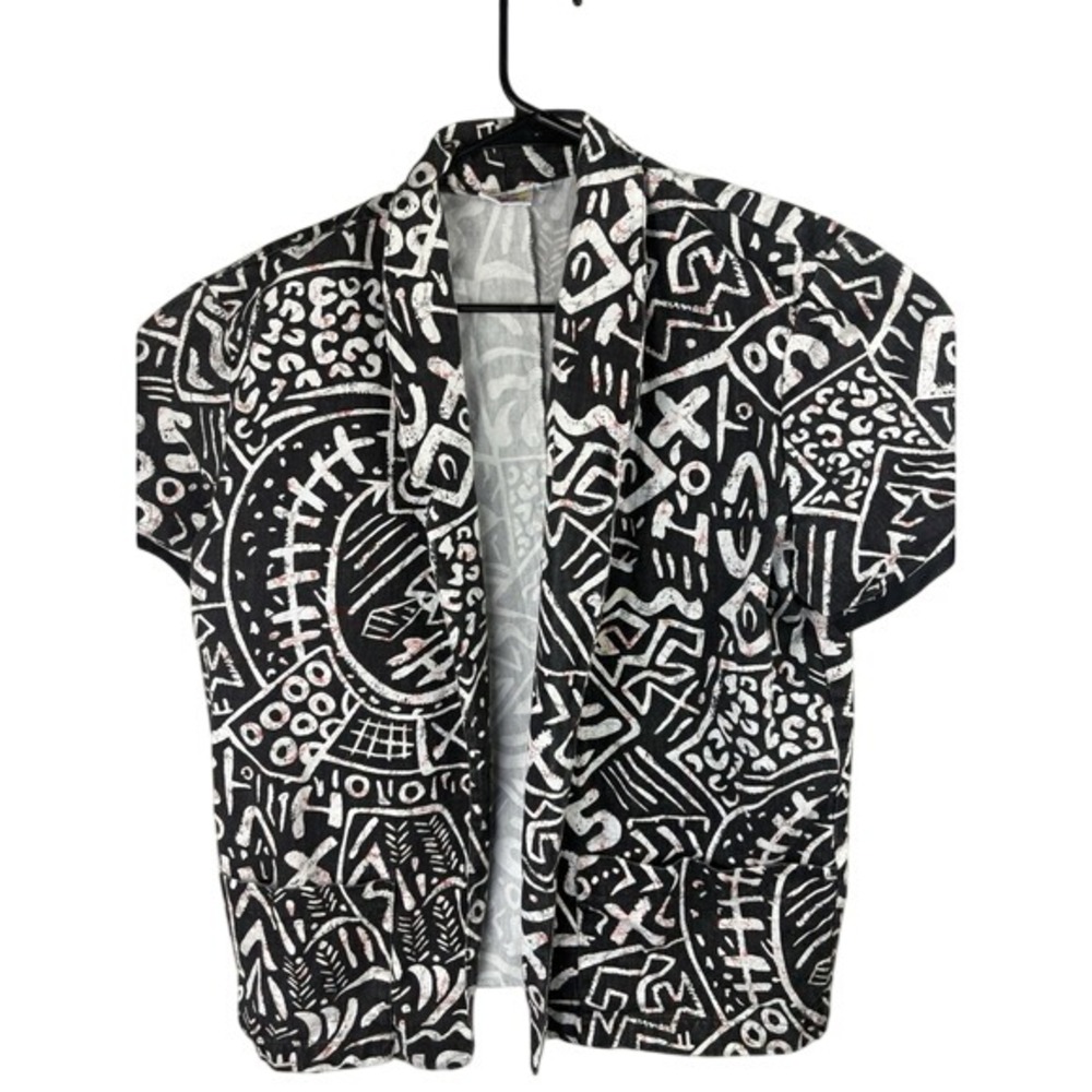 Vintage 90s Open Front Abstract Graphic Size Large Made in USA Black / White